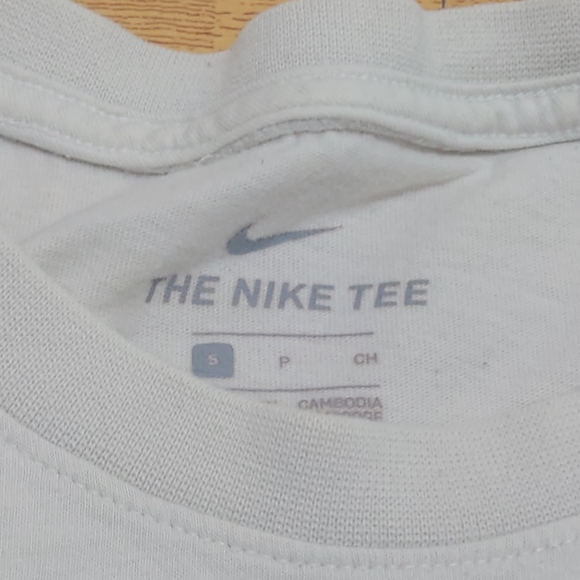 Nike T-Shirt Short Sleeve Fuzzy Logo Spellout Swoosh White Men's Small Crew Neck - Picture 2 of 12